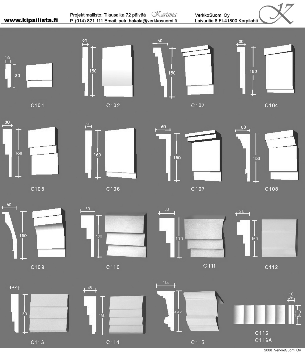Projektihinnasto ja  TILAUSMALLEJA sivu 11   www.kipsilista.fi